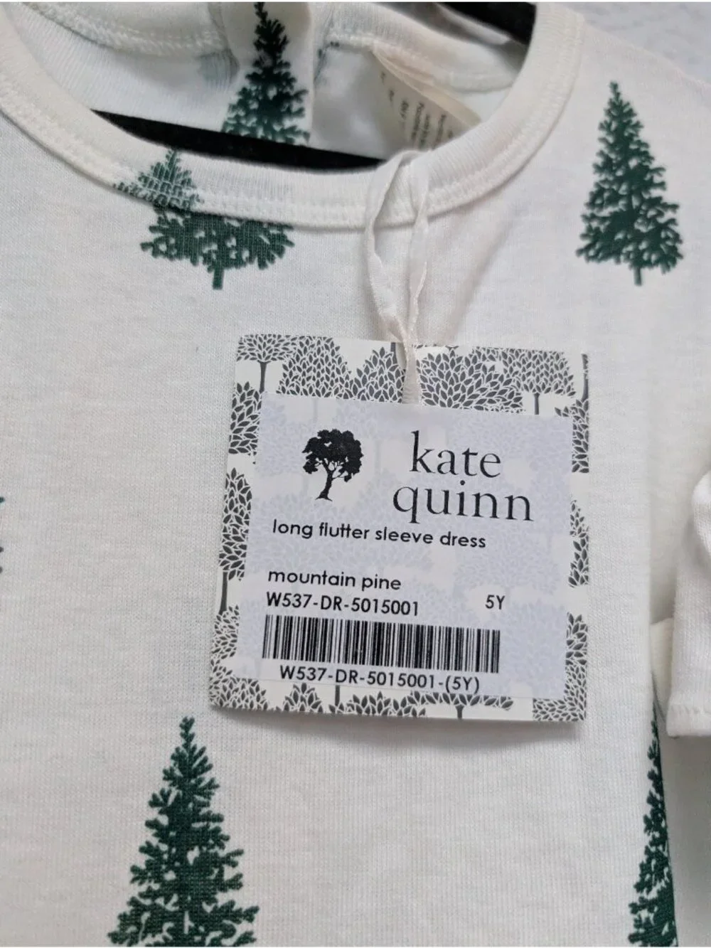 Kate Quinn Bamboo Mountain Pine Tree Long Sleeve Flutter Dress 5Y Christmas